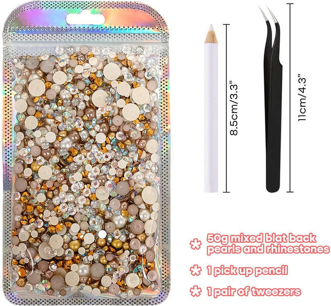 50g Mixed Flatback Rhinestones & Pearls for DIY Crafts Tumblers Nail Art