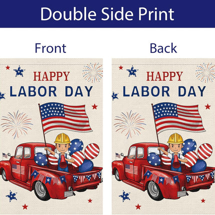 Happy Labor Day Garden Flag 12x18 Double Sided Burlap American Flag Only