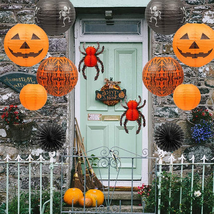 12-Piece Halloween Paper Lanterns, Jack-O'-Lantern Spider Skeleton Pumpkin Decor