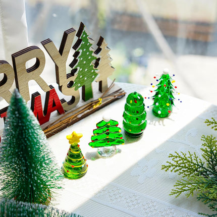 4-Piece Blown Glass Christmas Tree Figurine Set – Collectible Art Glass Statues for the Holidays