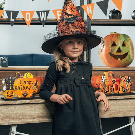 4-Piece Halloween Wooden Table Centerpieces, Pumpkin BOO Trick or Treat Signs