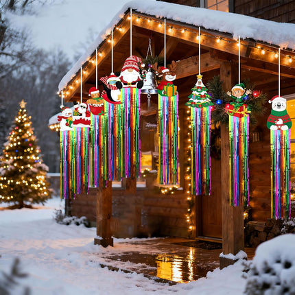 9 PCS Christmas Hanging Decorations with Tassels Santa Snowman Elk Gingerbread