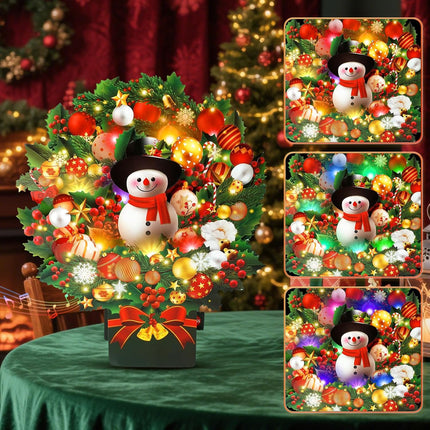 Christmas Popup Card with Music & Lights, Snowman Bouquet Holiday Greeting