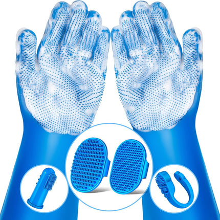 6PCS Pet Grooming & Bath Kit Dog Cat Washing Gloves Bath Brush Shower Brush Navy