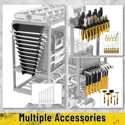 Metal Wall Mount Tool Holder, Heavy Duty 8 Drill Organizer Rack for Garage