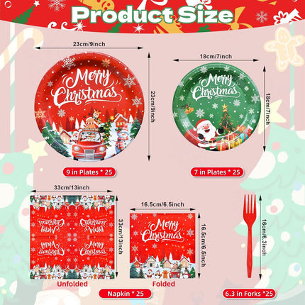 100 Pcs Christmas Tableware Set – Disposable Merry Christmas Dinnerware with Paper Plates & Utensils