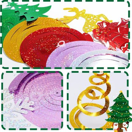 30-Piece Christmas Hanging Swirl Decorations, Merry Christmas Elk and Silver Snowflakes