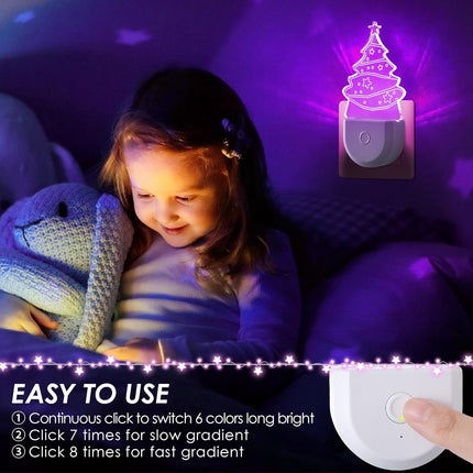 2-Pack Christmas LED Night Lights – 6 Colors, Dusk to Dawn Holiday Decor