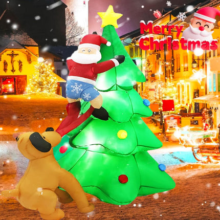 6FT LED Christmas Inflatable Tree, Santa Chased by Dog, Yard Party Decoration