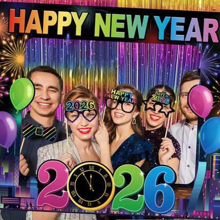 31-Piece New Year 2026 Photo Booth Props – Colorful NYE Party Decorations
