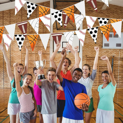 5 Pack Sports Party Banners with 60 Triangle Flags Soccer Football Birthday Decorations