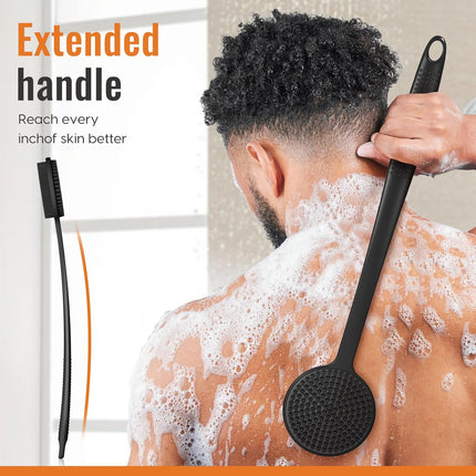 17in Silicone Back Scrubber with Long Handle Double-Sided Shower Body Brush for Men