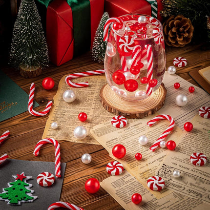 120PCS Christmas Vase Fillers – Red & White Candy Cane Decorations for Table