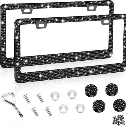 Bling License Plate Frame Women 2Pack Rhinestone Crystal Premium Stainless Steel