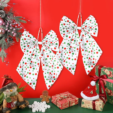 2PCS Christmas Wreath Bows – Red Green Dots Large 13x18" Holiday Decor