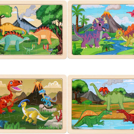 Wooden Dinosaur Puzzles – 4-Pack, 20 Pieces, Educational Toy for Kids 3-6