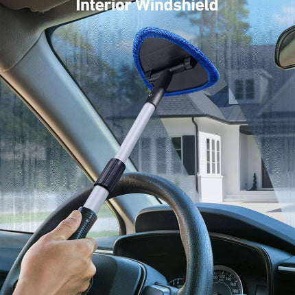 Windshield Cleaner Tool – 21in Extendable Handle with 4 Reusable Microfiber Pads