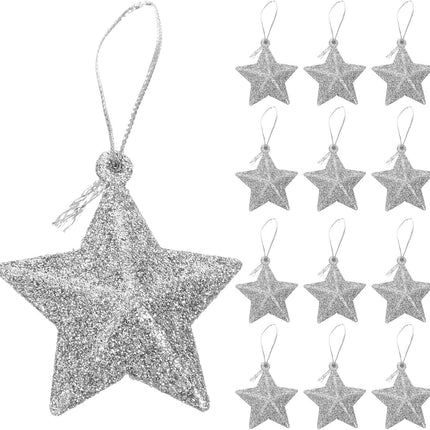 24PCS Glitter Star Ornaments – Gold 3D Xmas Tree Decorations & Pendants