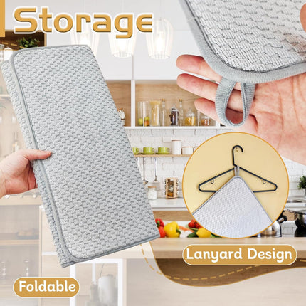 2 Pack Microfiber Dish Drying Mat, 24x17 Large Absorbent Kitchen Pads Gray