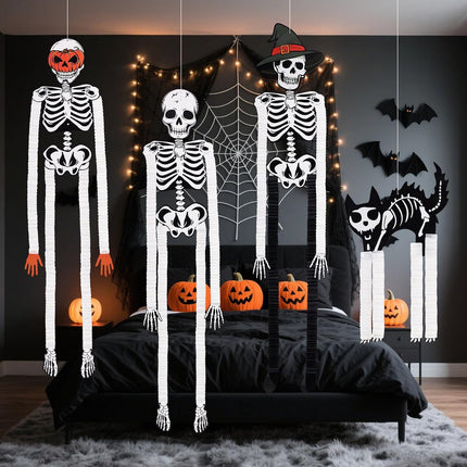 4-Piece Hanging Halloween Skeleton Ghosts, Scary Indoor Outdoor Haunted House Decor