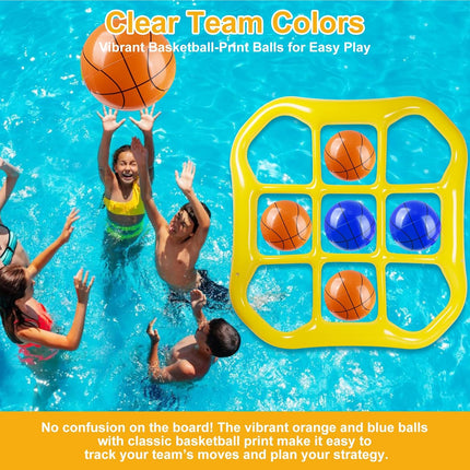 2 in 1Inflatable Pool Tic Tac Toe Game Set with 10 Balls for Adults –2-10 Players Summer Water Toys for Pool Party, Beach & Backyard Fun