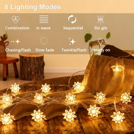 Battery Operated Flower String Lights 158" 40LED Lotus Fairy Lights Timer