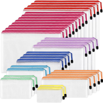 30 Pcs Mesh Zipper Pouch Bags 8 Sizes Waterproof Travel Storage Organizer