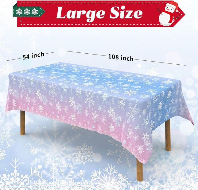 3 Pack Xmas Tablecloth – Blue & Purple Snowflake Disposable Waterproof Table Cover