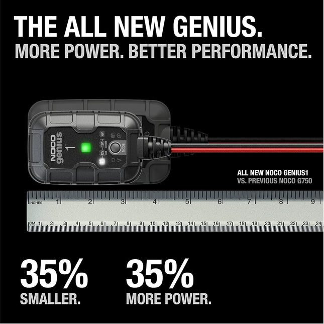 GENIUS1 Smart Battery Charger – 1A 6V/12V Trickle Charger for Lead-Acid & Lithium