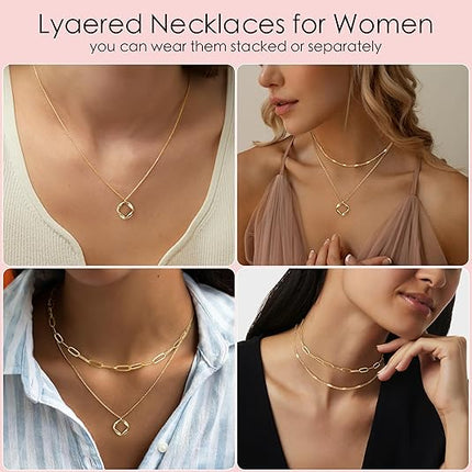 Layered Gold Necklace Set for Women 14K Plated Dainty Pendant Jewelry