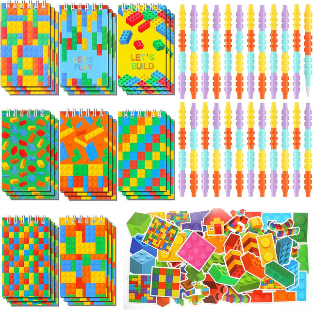148 Pcs Funny Building Stationery Set – Mini Notebooks, Pens, Stickers, Party Favors