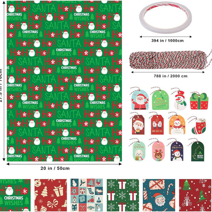 Christmas Gift Wrapping Paper Set – 12 Sheets of Classic Kraft Holiday Wrap with Gift Tags