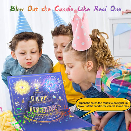 3D Musical Pop-Up Birthday Card, Lights, Fireworks & Candle, Birthday Gift for Mom & Dad