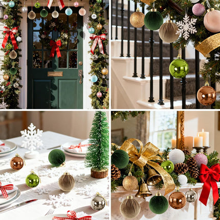 36PCS Velvet Christmas Ornaments – Shatterproof Tree Balls in 6 Colors