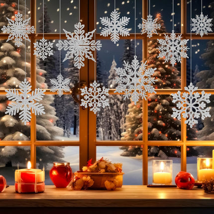 52-Piece Silver Glitter Snowflake Christmas Ornaments for Festive Decorating