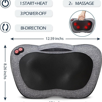 Shiatsu Back Massager with Heat for Neck, Shoulder & Pain Relief Therapy