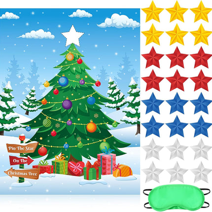 Pin the Star on the Christmas Tree – Xmas Party Game with Big Poster for Family Fun