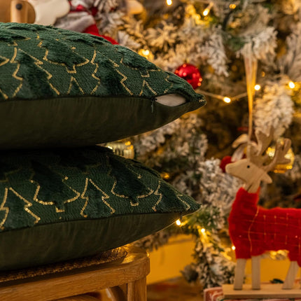 Christmas Pillow Covers 18x18 – Soft Green Faux Fur Sequins Cushion Set