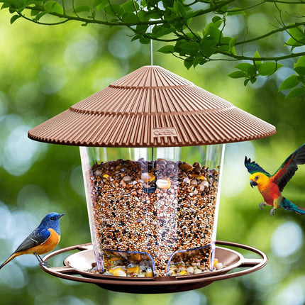 Outdoor Hanging Bird Feeder for Wild Bird Seed, Brown Garden Feeder