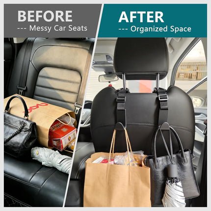 4 Pack Car Headrest Hooks, Adjustable Anti-Drop Seat Organizer, Heavy Duty Black