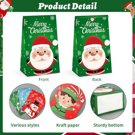 30PCS Christmas Paper Treat Bags Small Gift Bags with Stickers Holiday Party