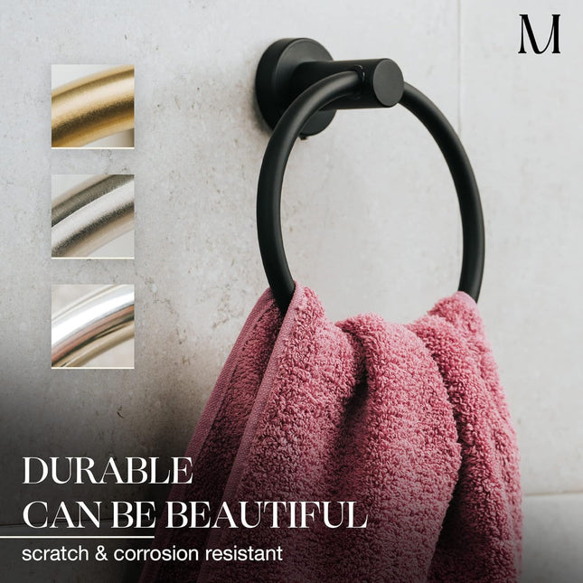 ACC Wall Mounted Towel Ring – Matte Black, SUS304 Stainless Steel, Bathroom & Kitchen