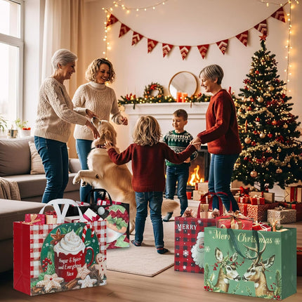 12-Pack XL Christmas Gift Bags – 17" Reusable Totes with Handles for Gifts