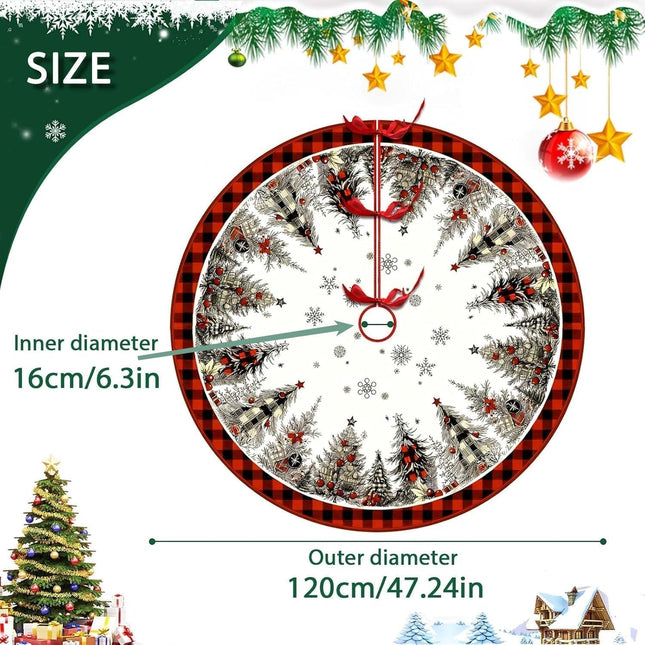 48" Christmas Tree Skirt – Rustic Plush Snowflake Pine Tree Design for Holiday Décor