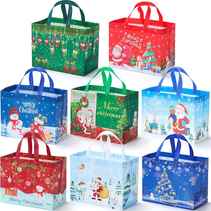 8 Pack Large Christmas Gift Bags – Reusable Non-Woven Holiday Bags