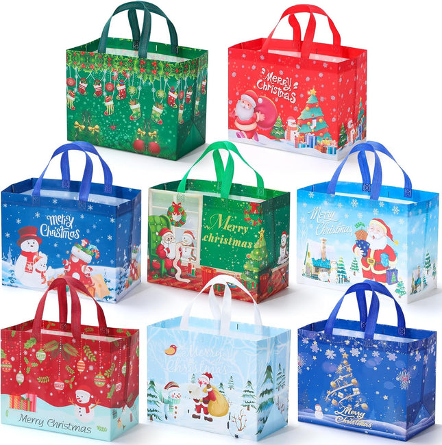 8 Pack Large Christmas Gift Bags – Reusable Non-Woven Holiday Bags