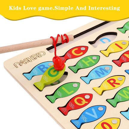 Magnetic Wooden Fishing Game Toy, Alphabet & Number Learning for Kids 3–5