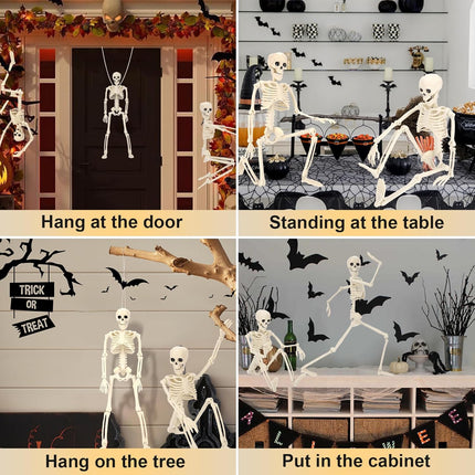 5-Piece 16in Posable Halloween Skeletons, Plastic Graveyard & Haunted House Decor