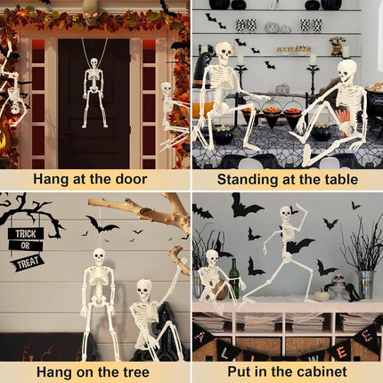 5PCS 16in Poseable Halloween Skeletons, Movable Plastic Yard & Graveyard Decor
