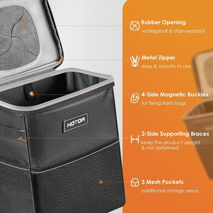 Car Trash Can with Lid – 100% Leak-Proof, Waterproof, 2 Gallons, Black Organizer